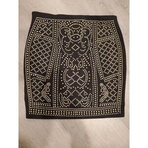 Banjul Women's Black Short Mini With Gold‎  Rhinestone Design Skirt  Size M